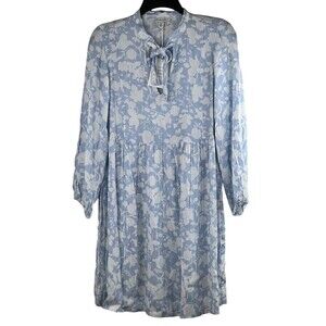 Free Assembly Dress Womens The Tie Neck Swing Dress Light Blue White Size XS